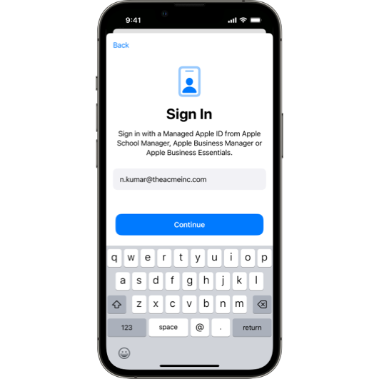 add managed apple id to iphone